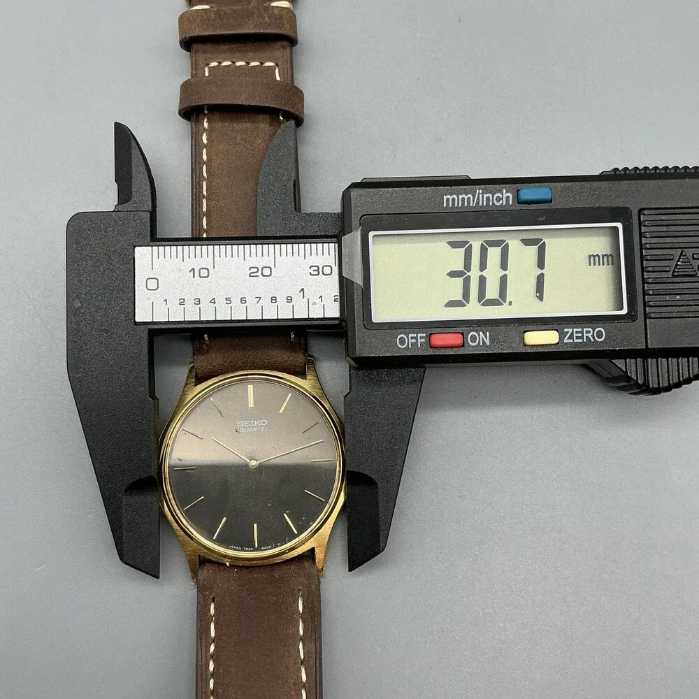 Vintage Seiko Quartz 7430-8009 Mens Watch 31mm Brown Dial Leather New Battery